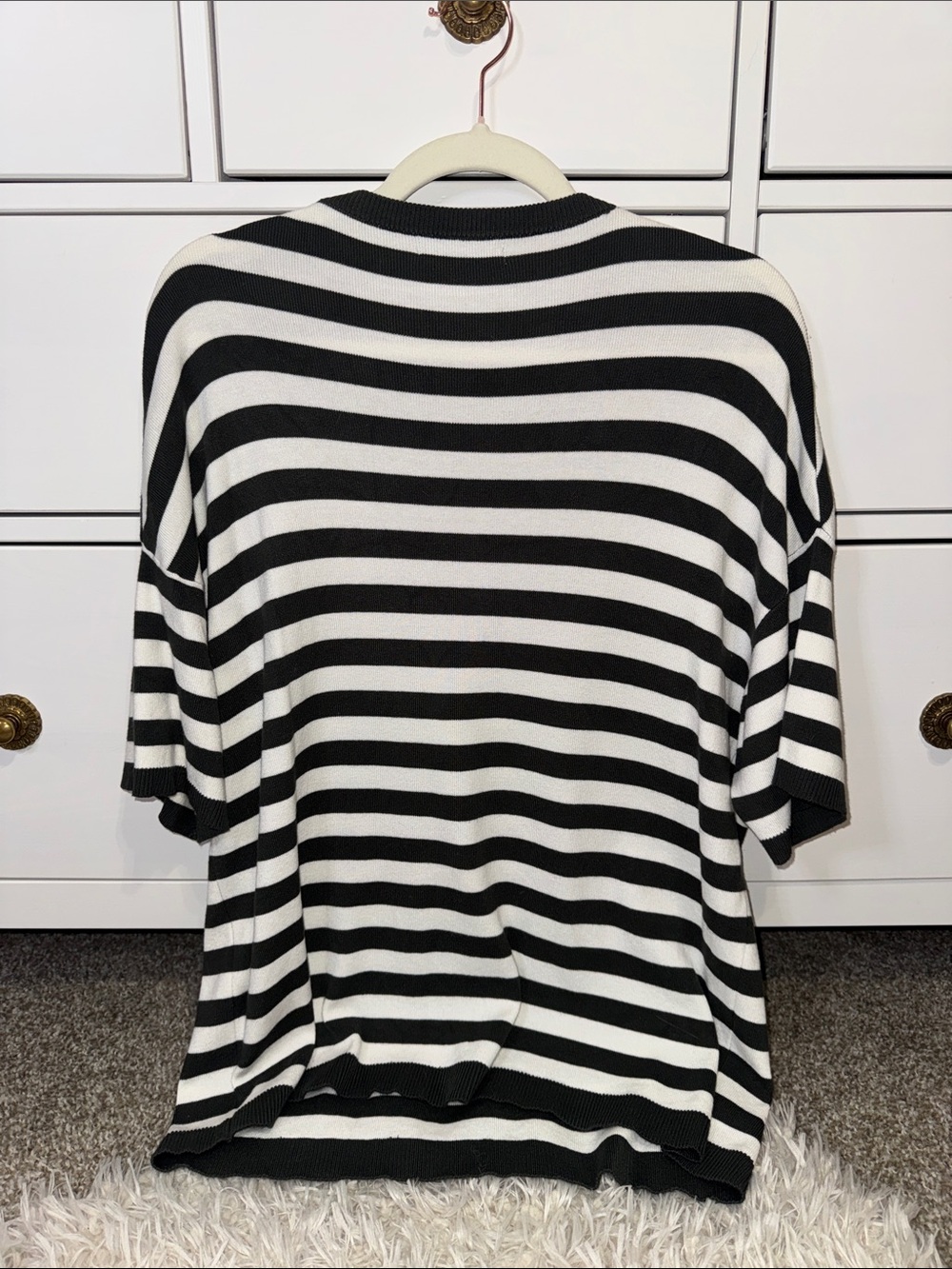 Relaxed Crewneck Striped Short-Sleeve Top - Green/White - Picture 5 of 5